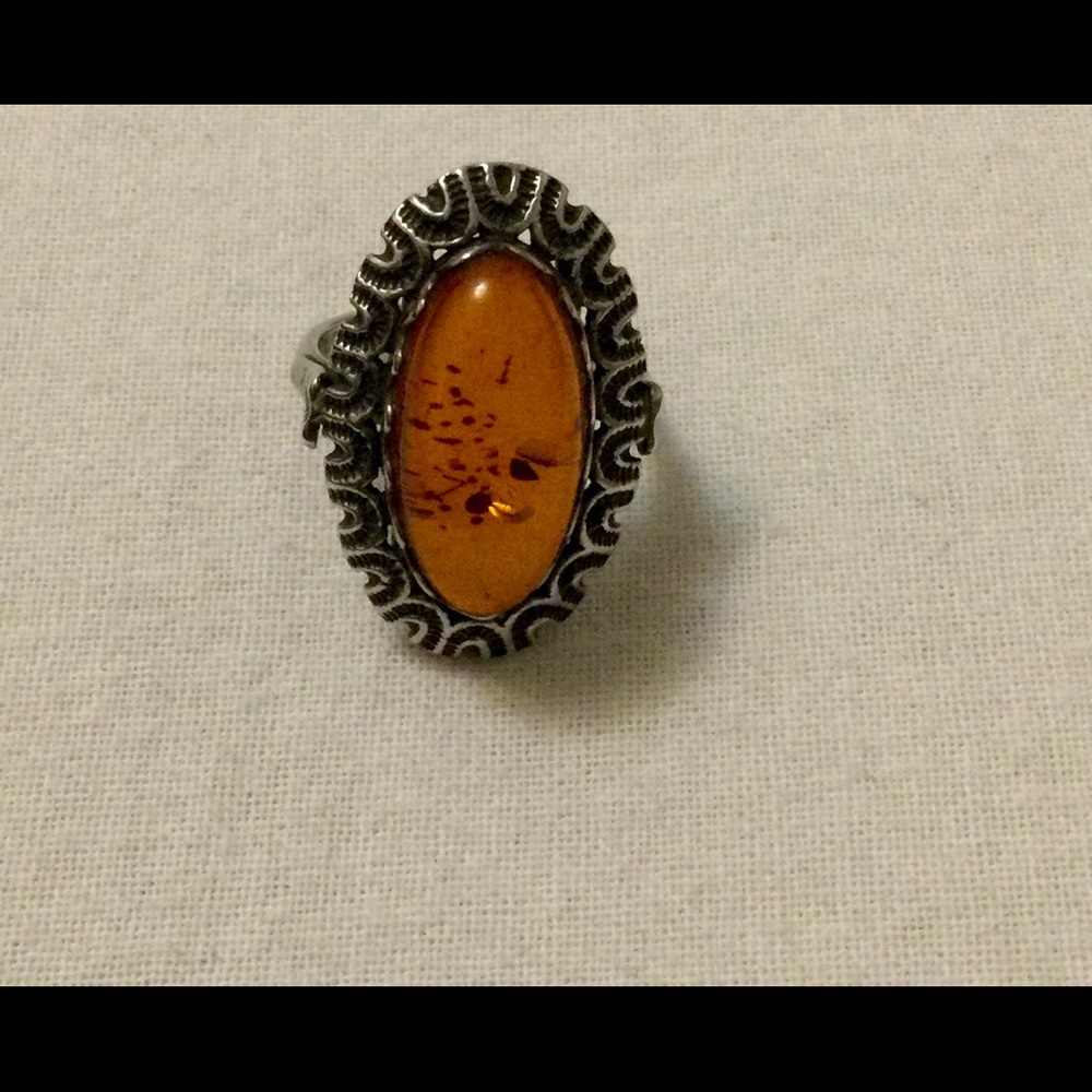 Sterling silver ring with amber stone